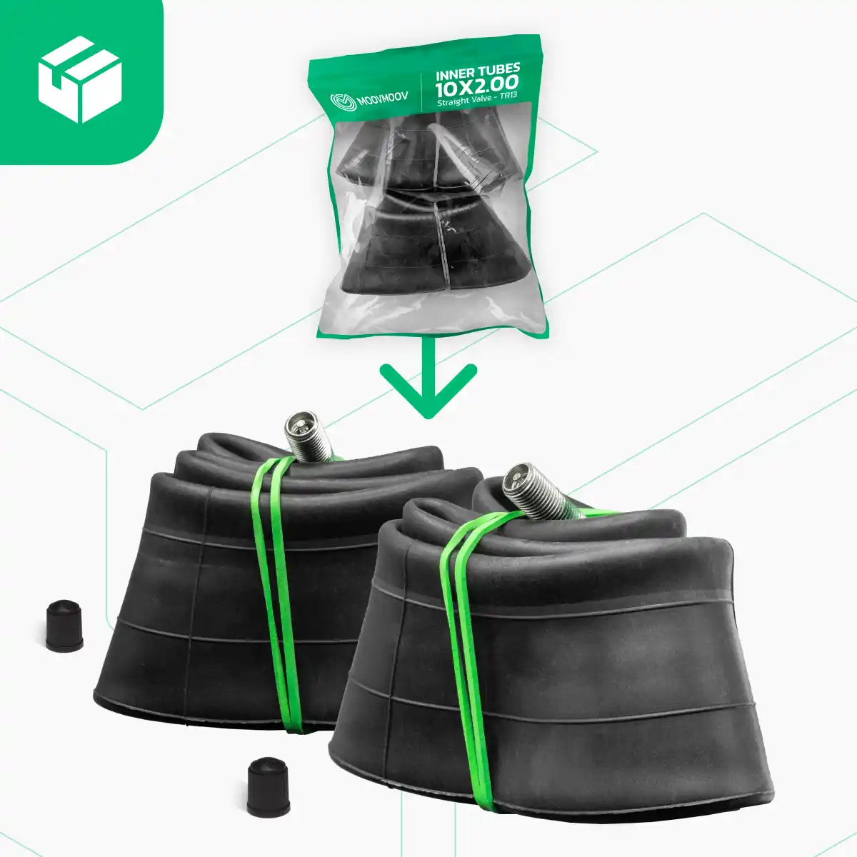 camera d'aria monopattino 10 pollici 10x2 valvola dritta