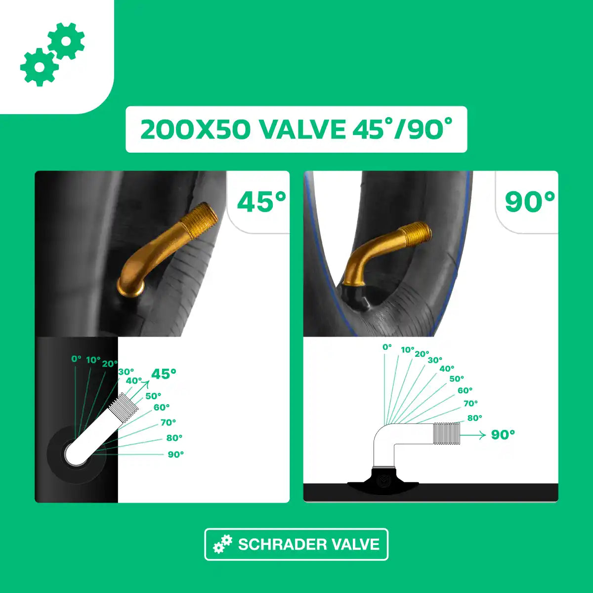 Camera d'aria monopattino elettrico valvola curva 200 x 50 90/45