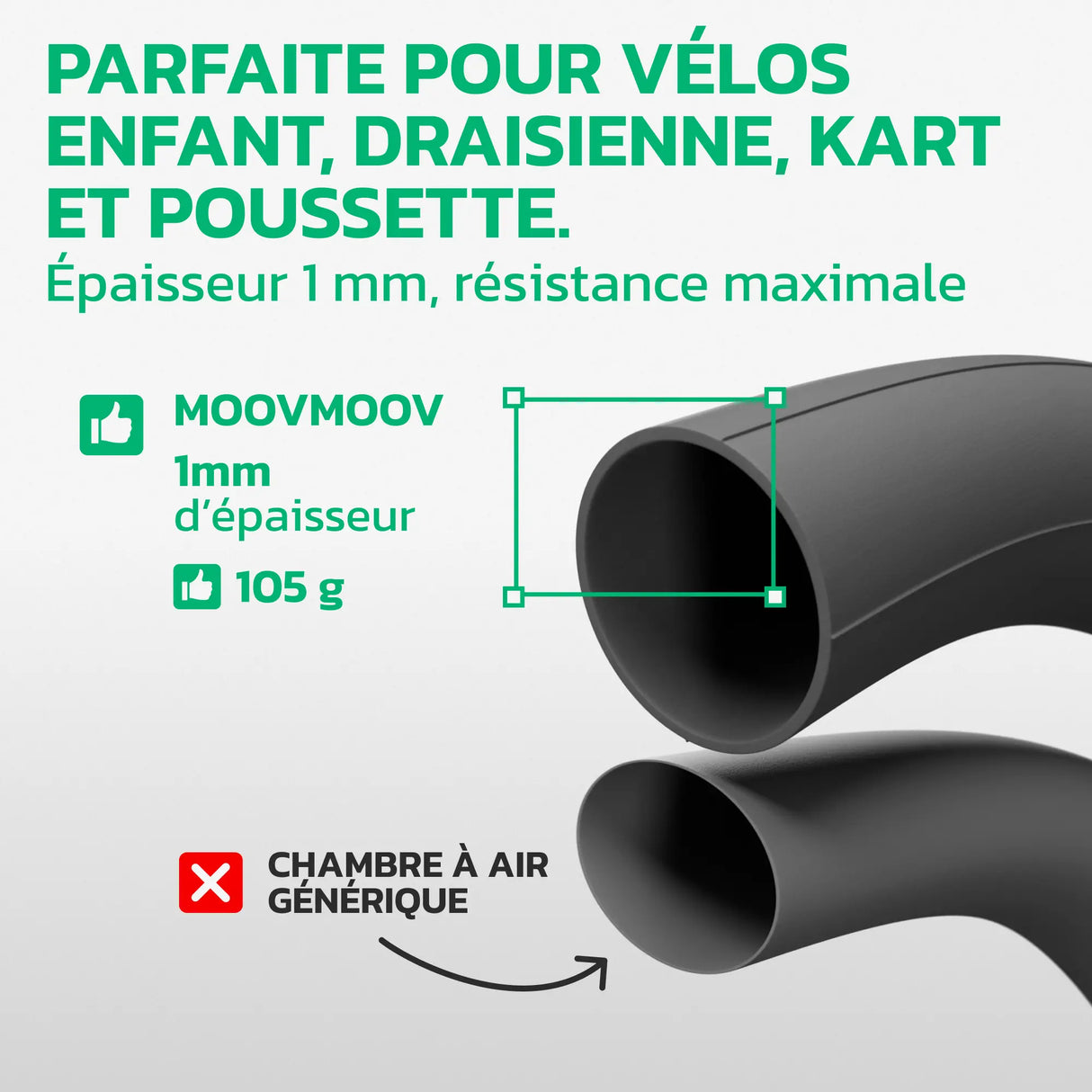 Chambre à air 14x1.75/1.95 en caoutchouc renforcé MoovMoov