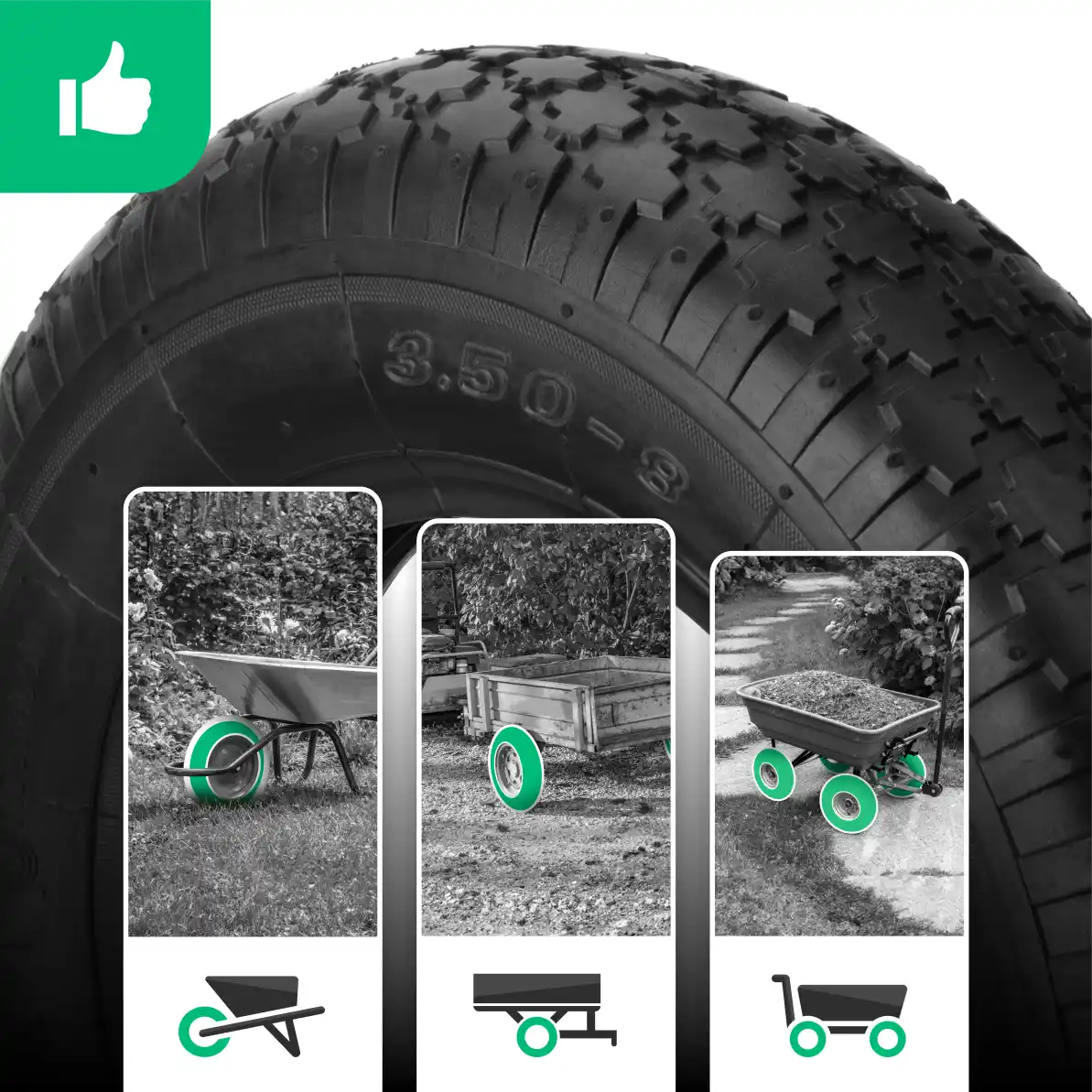 Pneumatico 3.50-8 carriola con camera d'aria valvola dritta