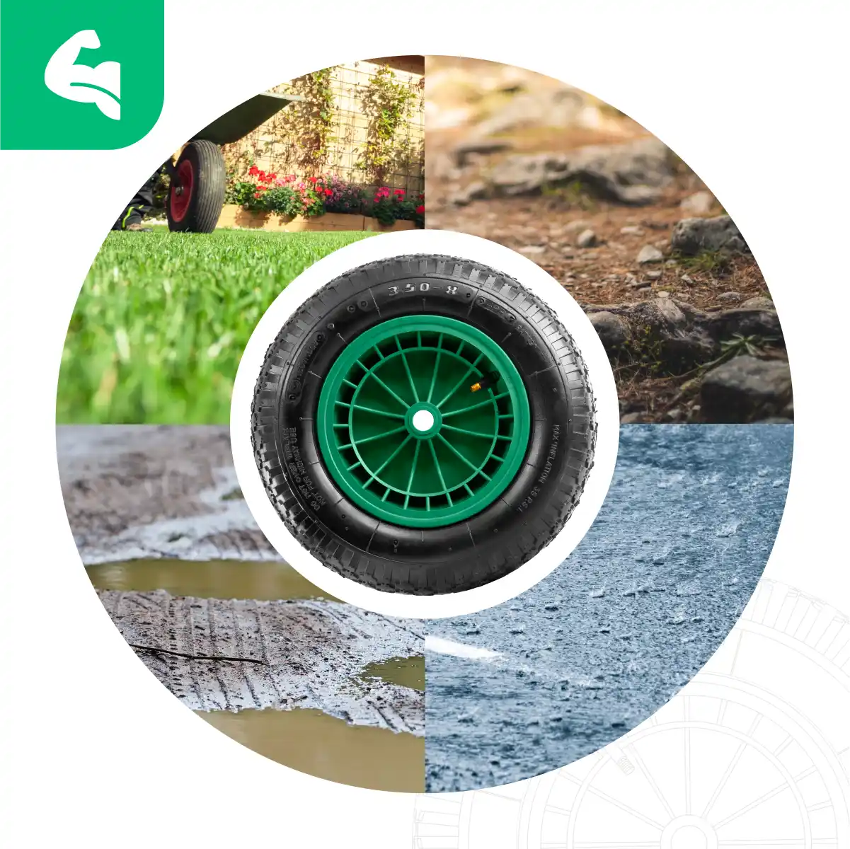 Pneumatico 3.50-8 cerchio in PVC alesaggio 20mm