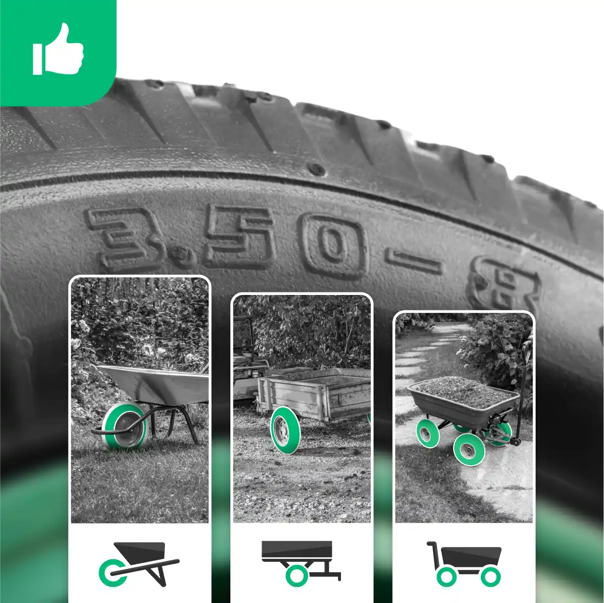 Pneumatico carriola 3.50-8 cerchio pvc alesaggio 20mm