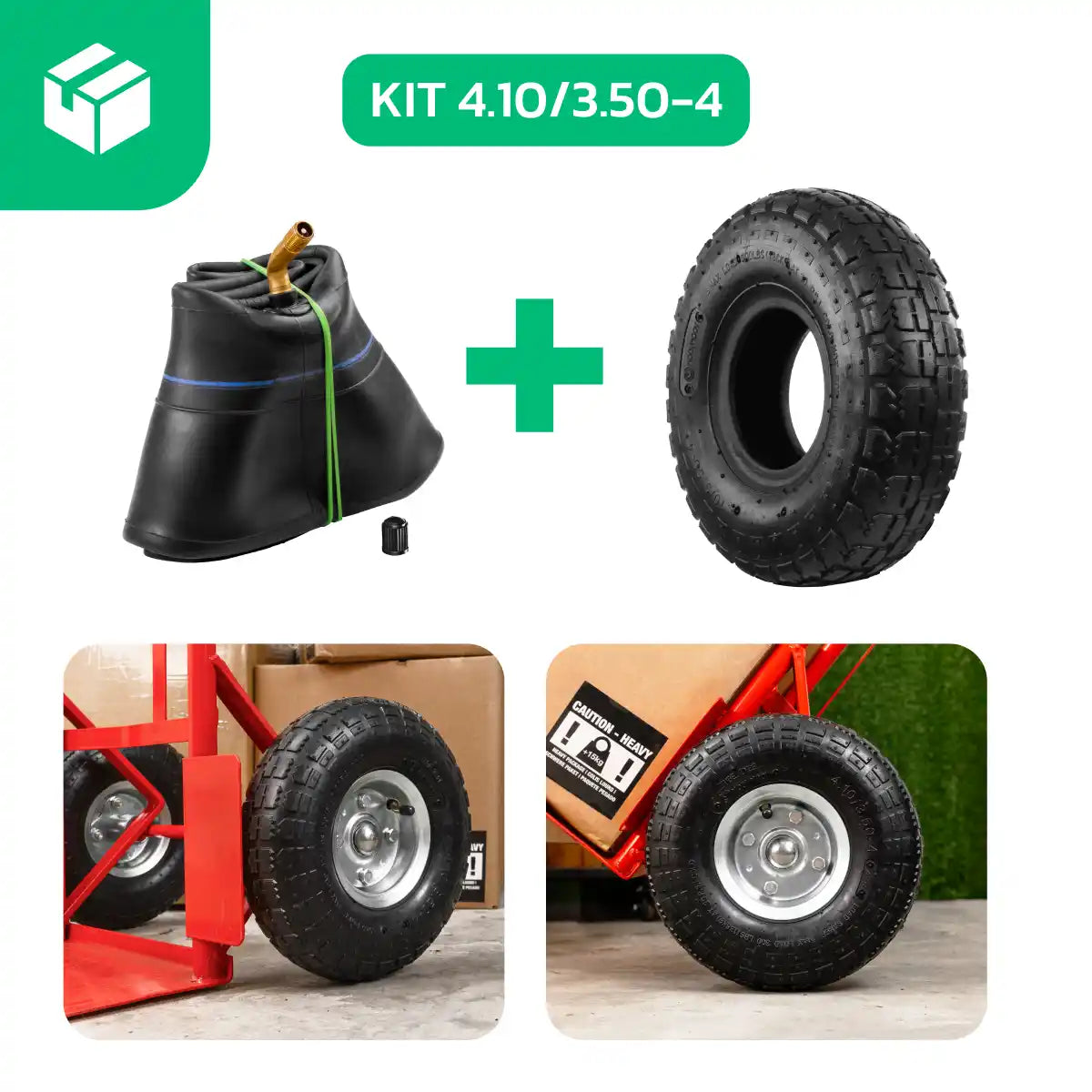 Pneumatico per carriola 4.10/3.50-4 con camera d'aria valvola angolata