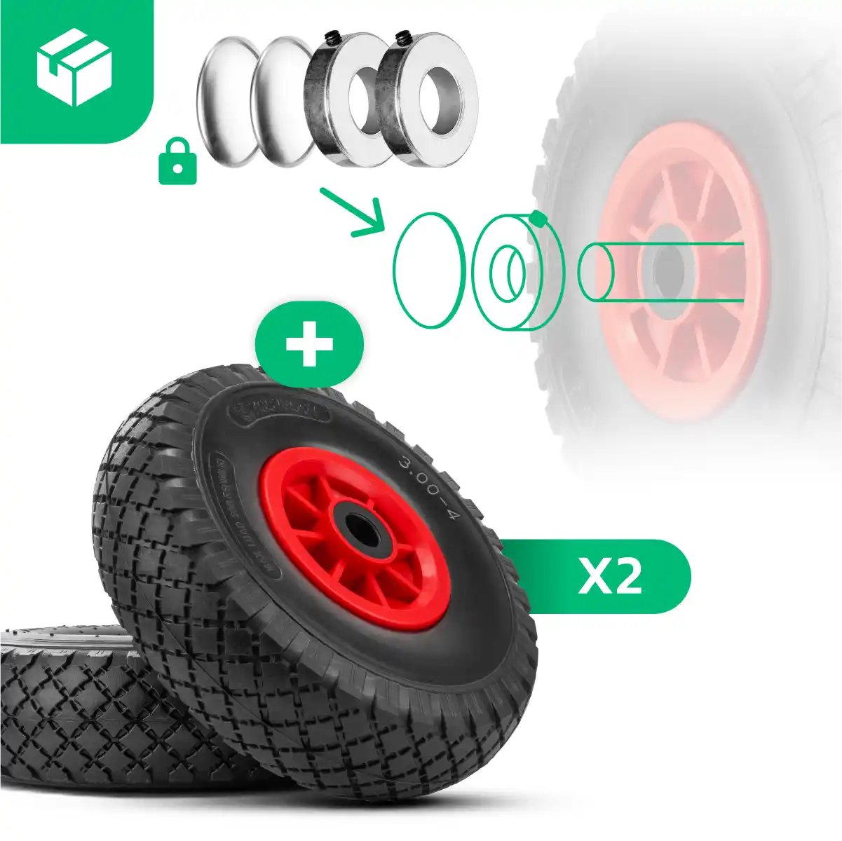 Pneumatico pieno 3.00-4 carrello da giardino alesaggio 20mm