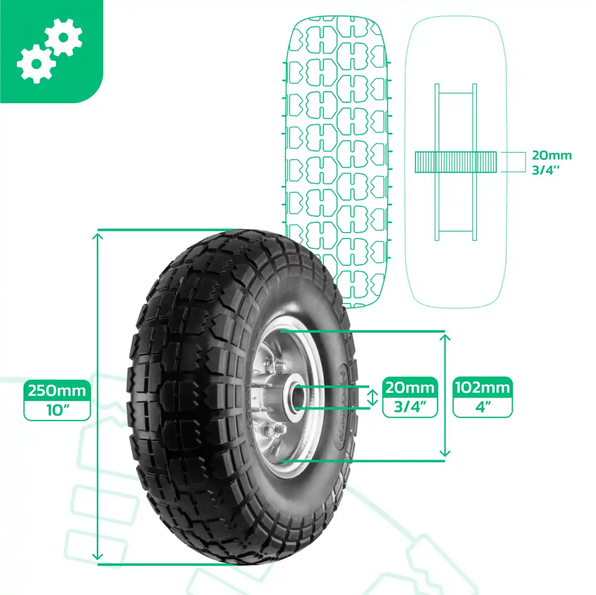 Pneumatico pieno 4.10/3.50-4 cerchio in acciaio alesaggio 20mm