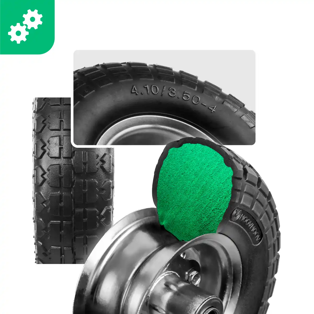 Pneumatico pieno 4.10/3.50-4 cerchio in acciaio carrello