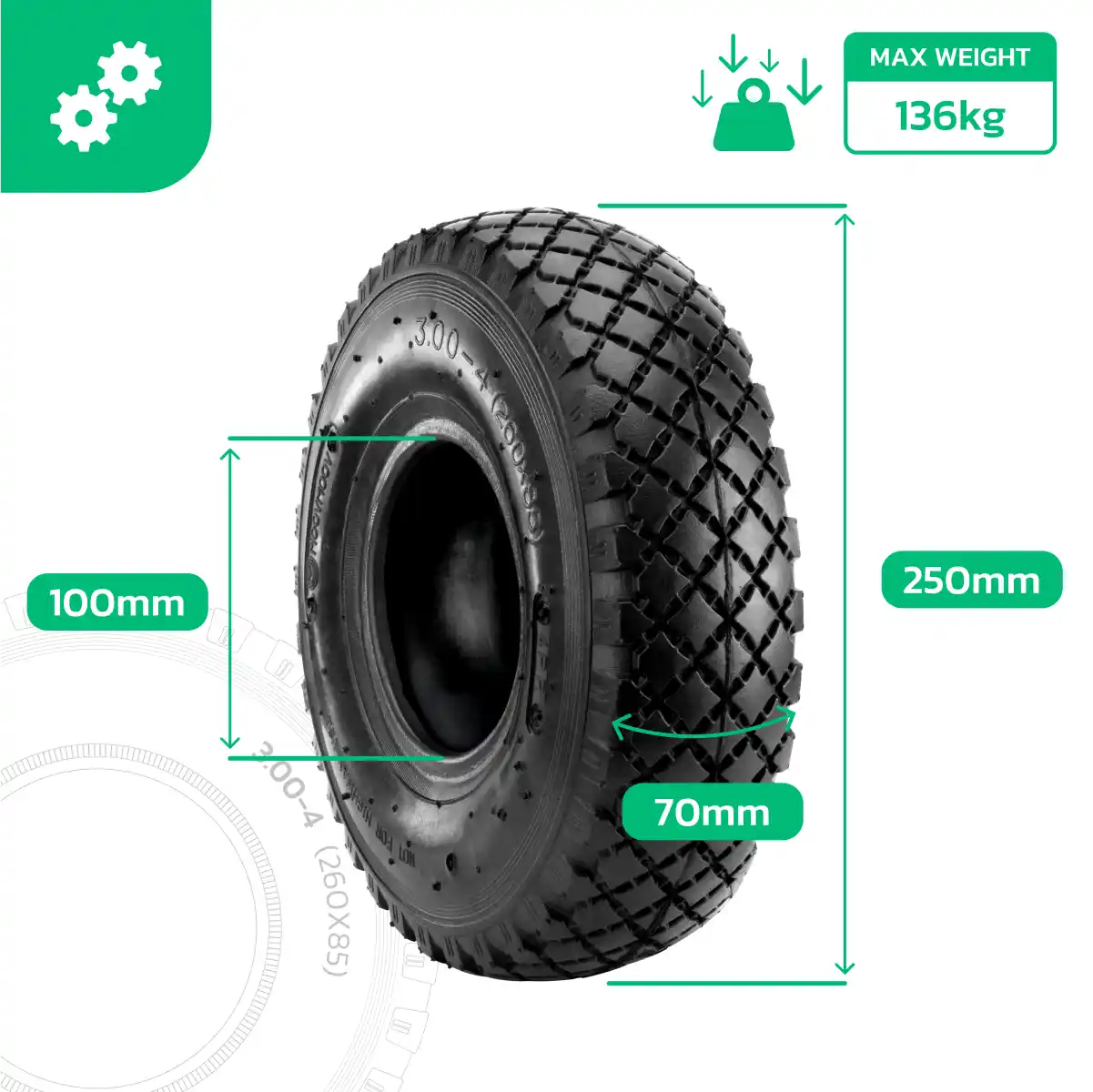 Roue 3.00-4 carrello con camera d'aria valvola piegata