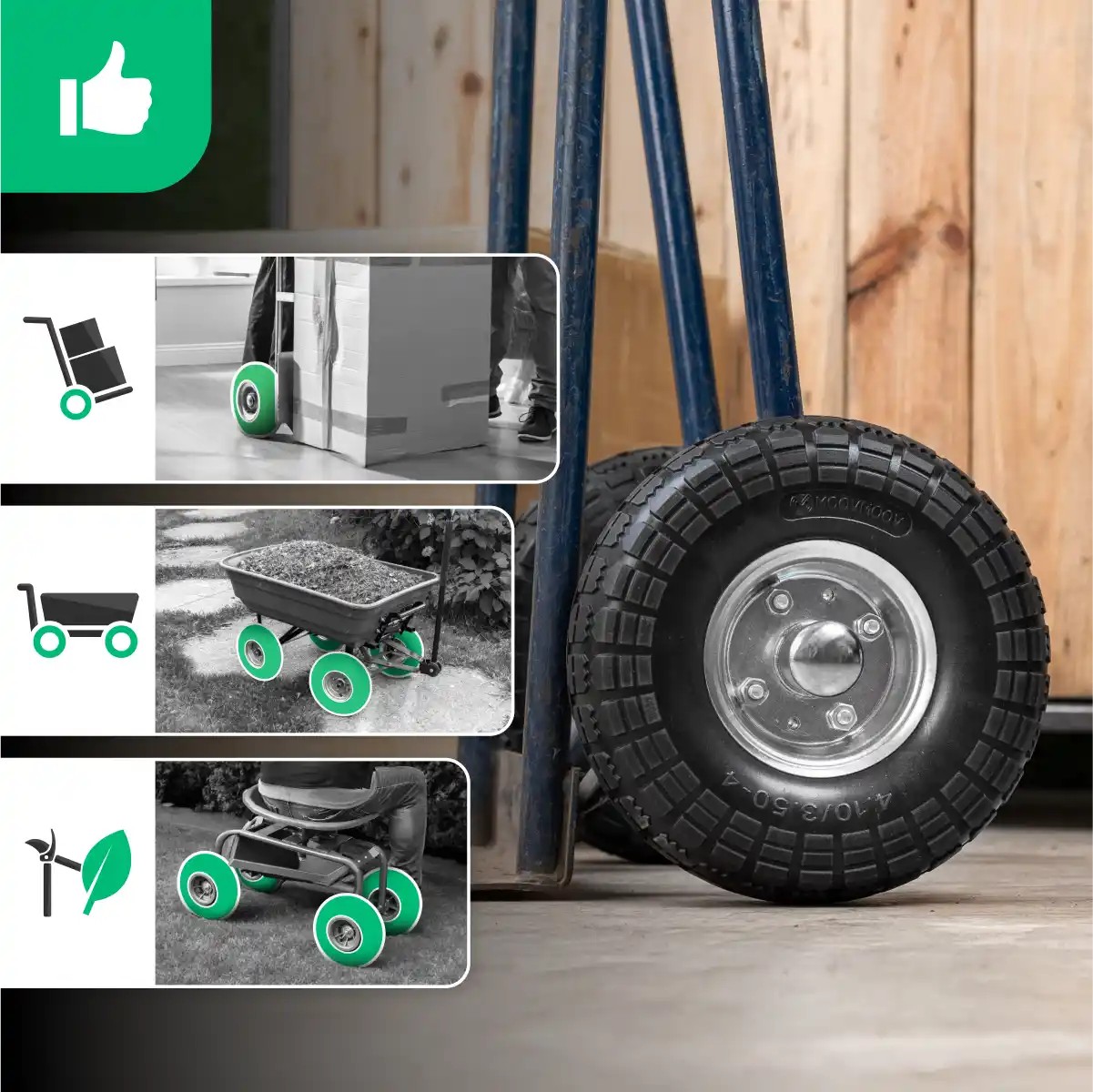 Ruota completa antiforatura 4.10/3.50-4 carrello alesaggio 20mm