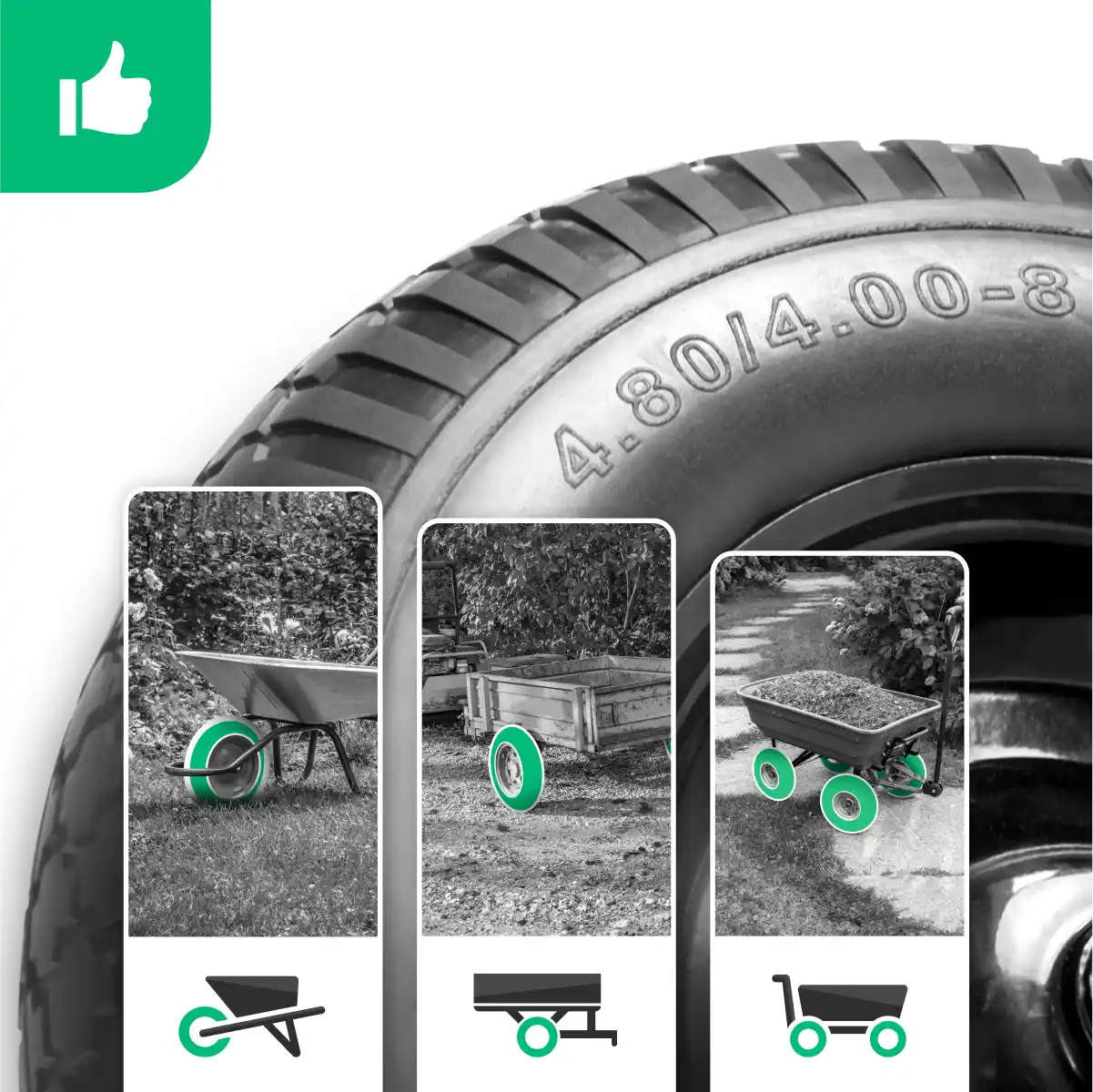 Ruota antiperforazione 4.80/4.00-8 carrello da giardino cerchione in acciaio alesaggio 20mm