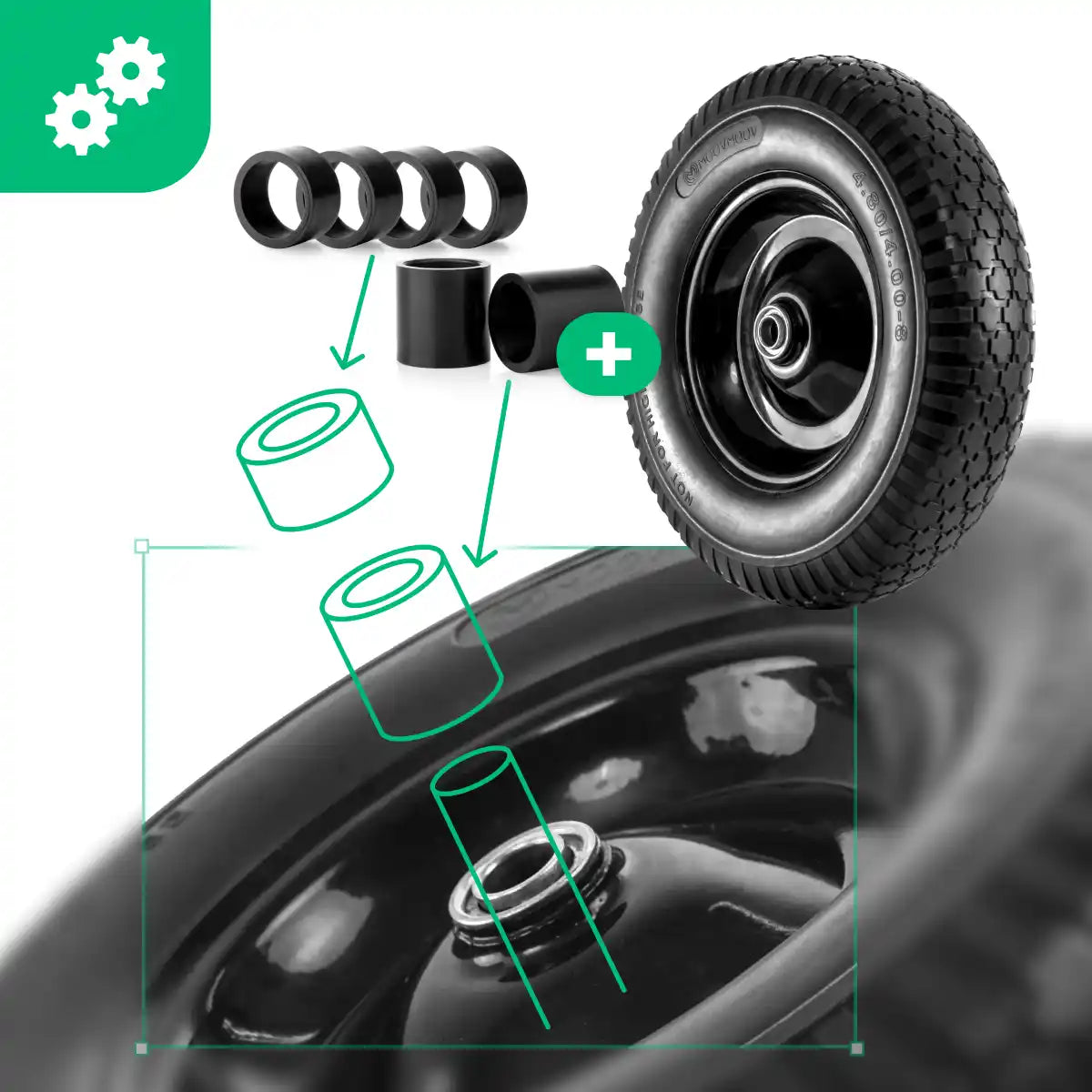 Ruota piena 4.80/4.00-8 carriola