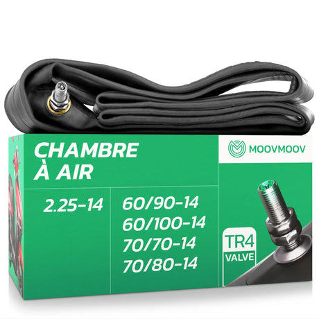 Chambre à air moto 14 pouces MoovMoov pour pneus de 2.25-14, 60/90-14, 60/100-14, 70/70-14 et 70/80-14, valve TR4