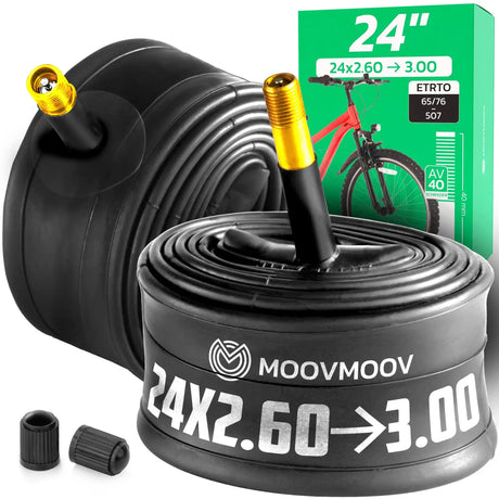 Chambre à air 24 pouces MoovMoov pour pneus de 24x2.60 à 24x3.00, valve Schrader 40 mm