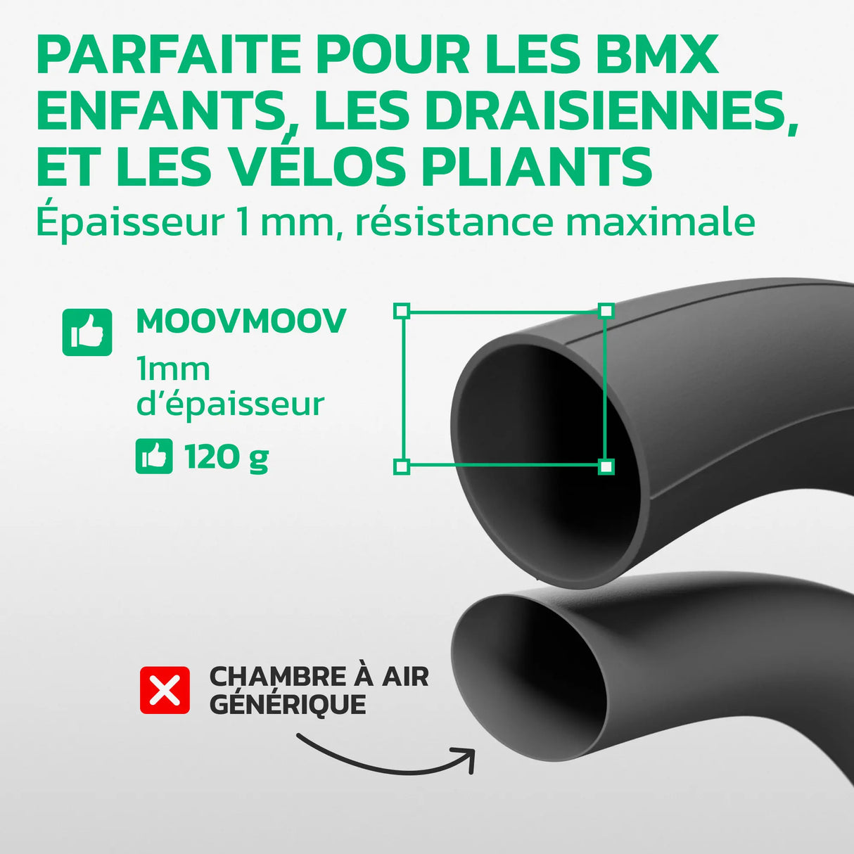 Chambre à air 16 pouces en caoutchouc butyle renforcé MoovMoov