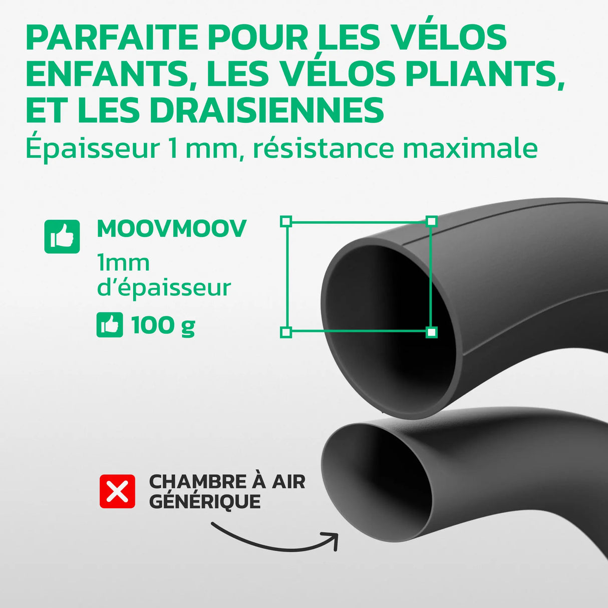Chambre à air 16 pouces en caoutchouc butyle renforcé MoovMoov