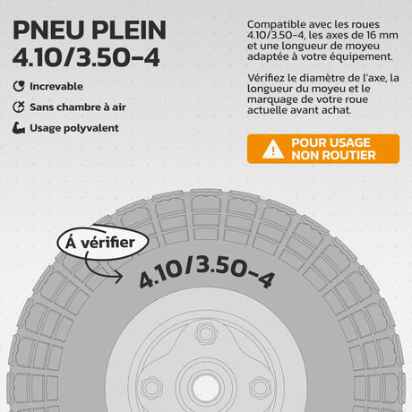 Roues increvables 4.10/3.50-4 jante acier – pneu plein anti-crevaison MoovMoov