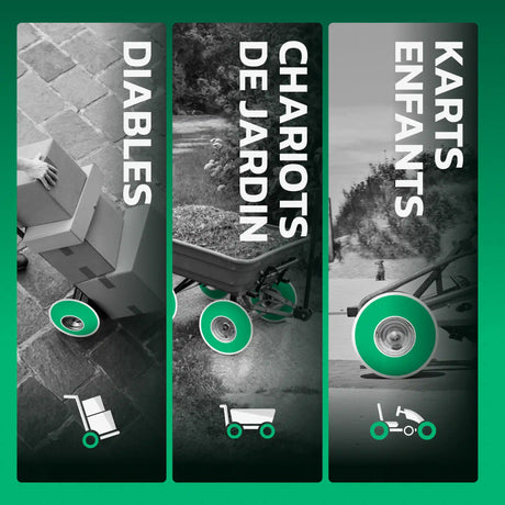 Roues increvables 4.10/3.50-4 jante acier compatibles diables, chariots et karts MoovMoov