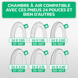 Tableau de compatibilité des tailles de pneus et ETRTO – chambre à air 24 pouces MoovMoov