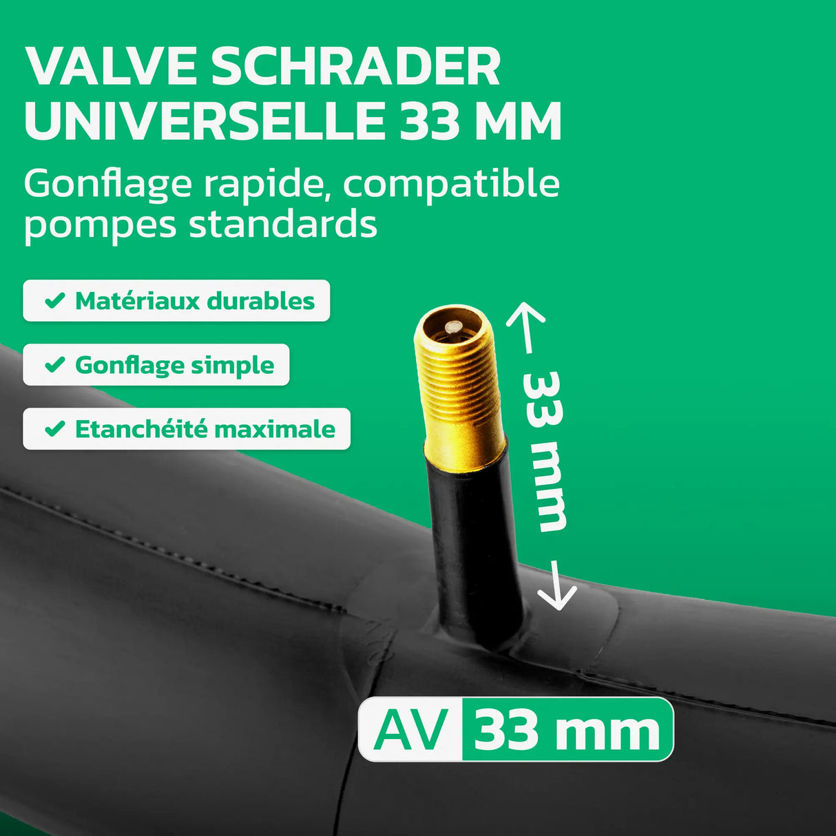 Valve Schrader 33 mm de la chambre à air 24x4.0 Fatbike MoovMoov